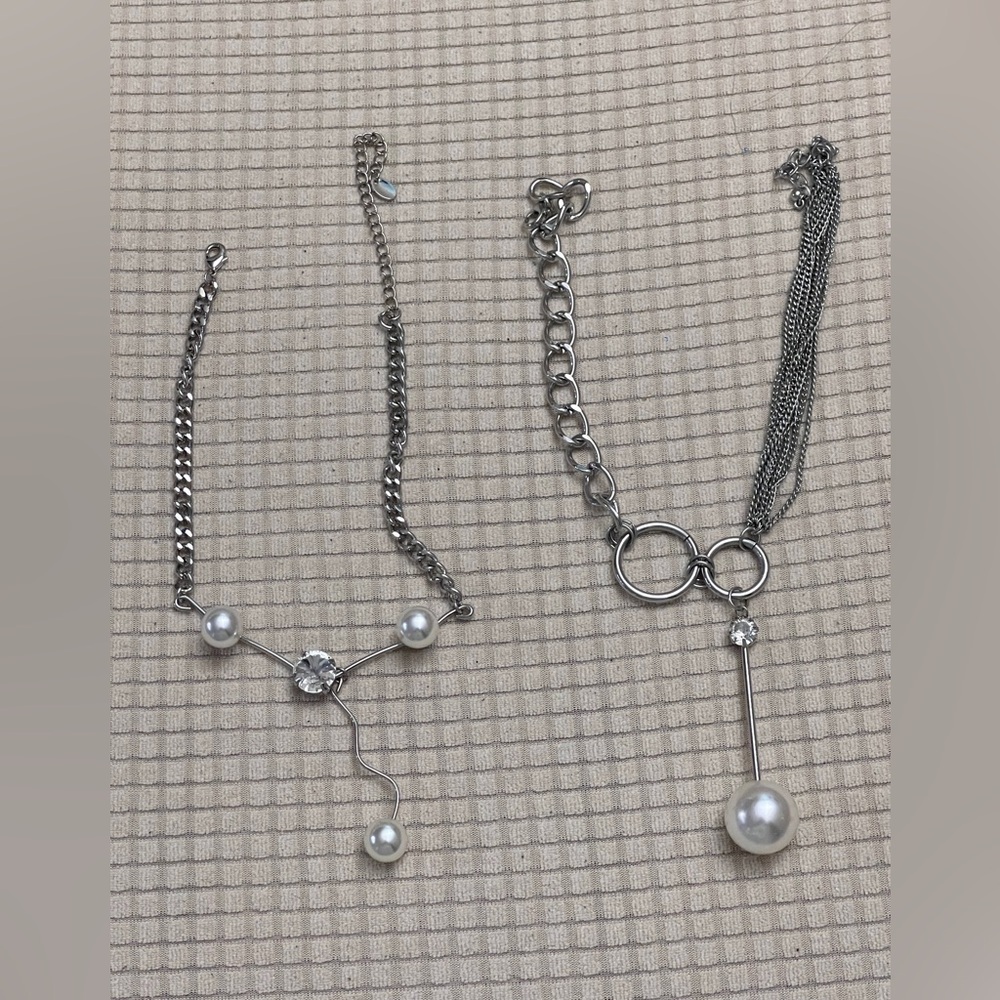 Two Silver pearl necklace
